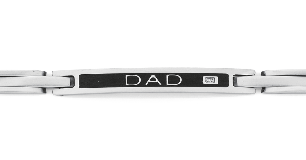 Stainless Steel Cz "dad" Black Id Bracelet in Black Prouds