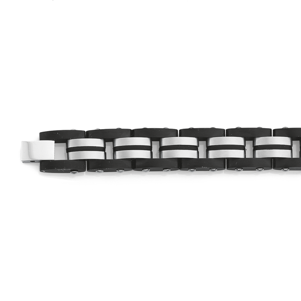 Stainless Steel Double Steel Centre Row Black Track Bracelet