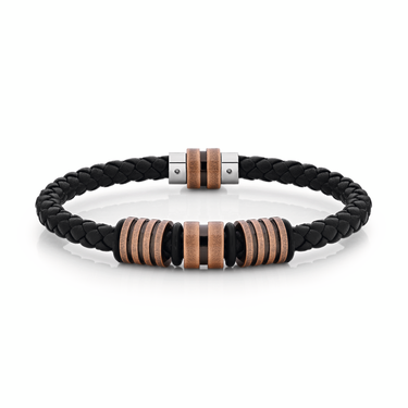 STEEL 20.5CM OXIDISED BRASS PLATE LEATHER BRACELET