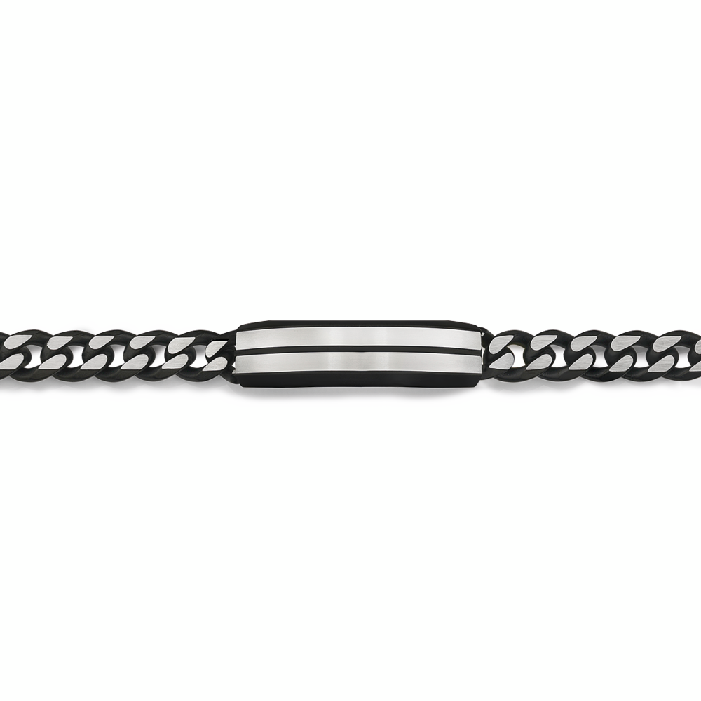 Steel 21cm Black & Silver Brushed Curb ID Bracelet