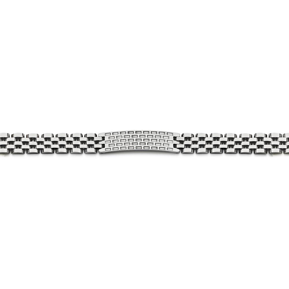 Steel 21cm Matte Brick Pattern Identity Bracelet