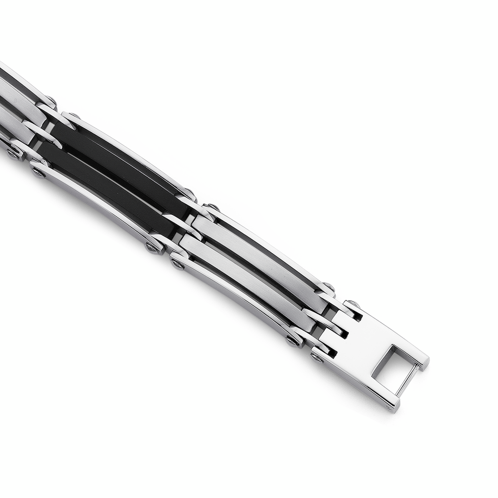 Steel 22cm Double Black Line Bar Bracelet
