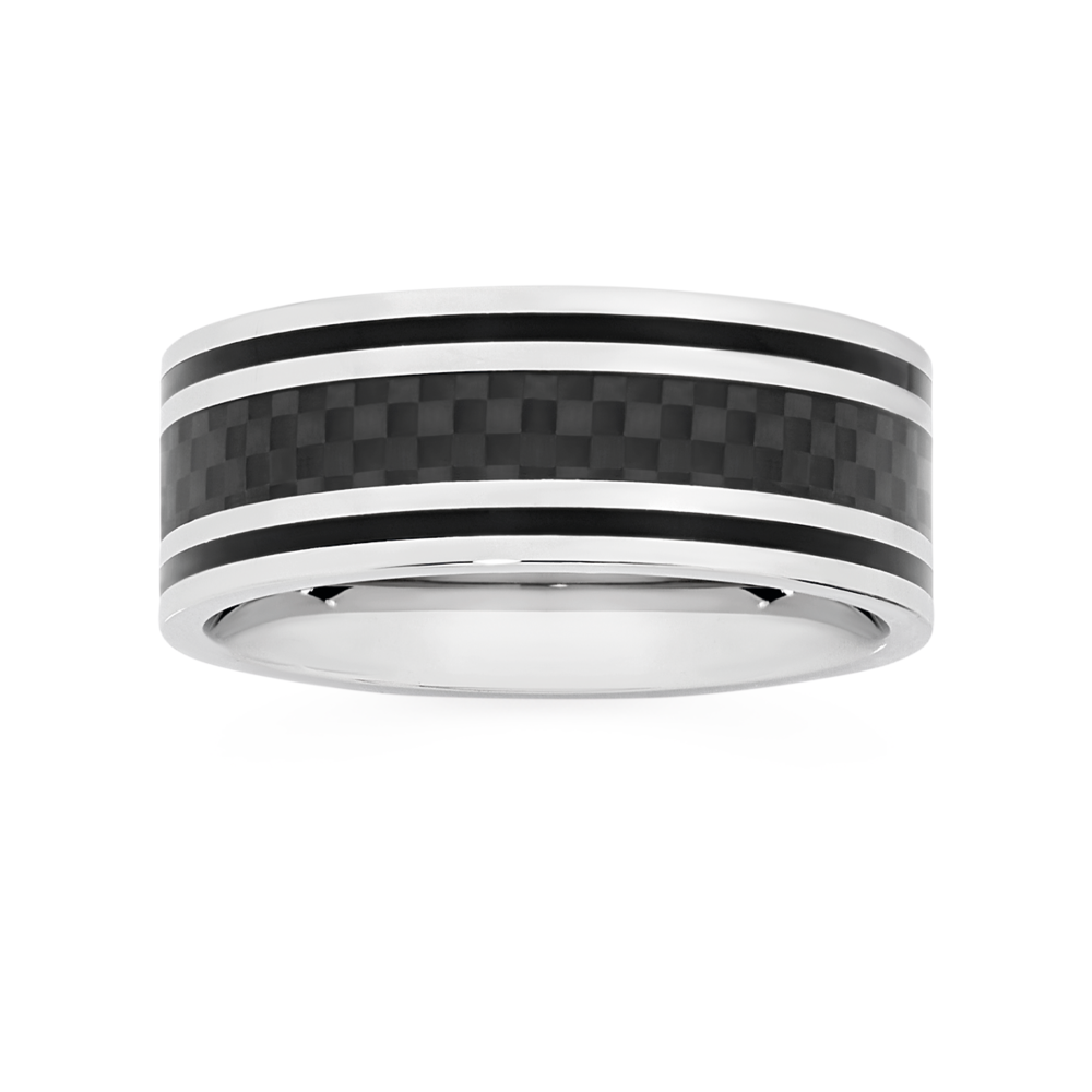 Steel 9mm Carbon Fibre Centre Gents Ring Prouds - Main Image