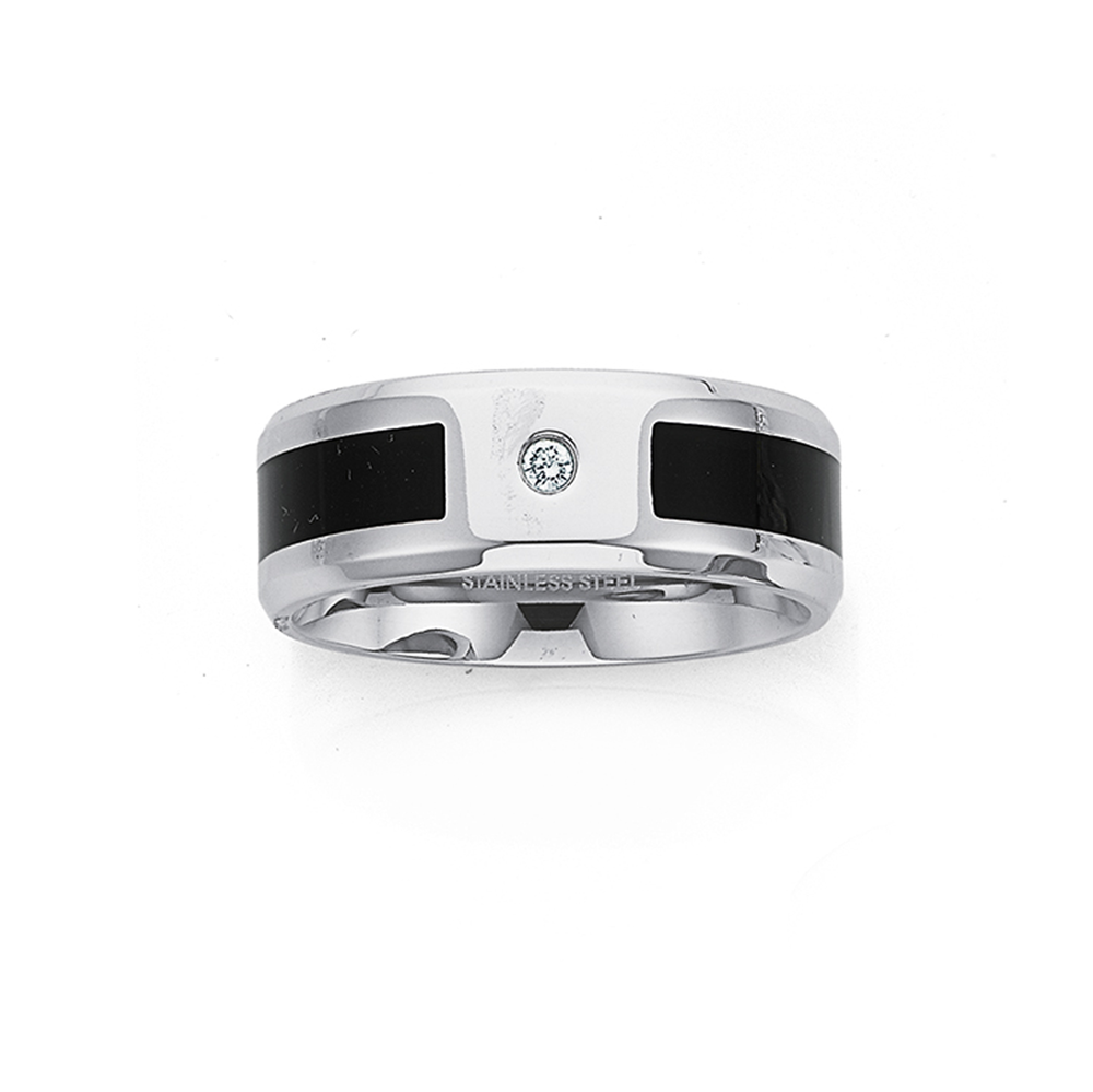 Steel Black Line With Cz Ring Size U Prouds