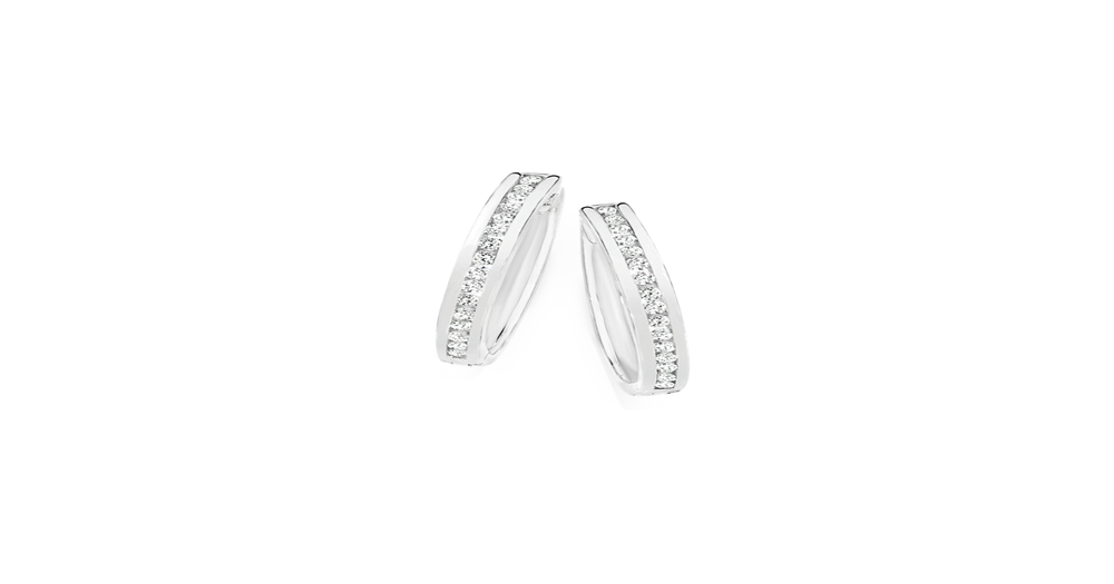 Sterling Silver 20mm Cubic Zirconia Hoop Earrings in White Prouds