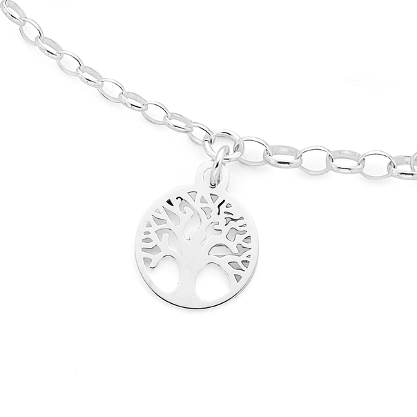 Sterling Silver 25cm Tree of Life Charm Anklet