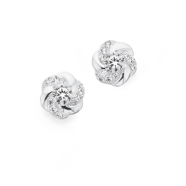 Sterling Silver 4 Claw CZ In Knot Studs