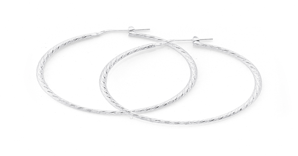 Sterling Silver 40mm 2mm Light Twist Hoop Earrings Prouds