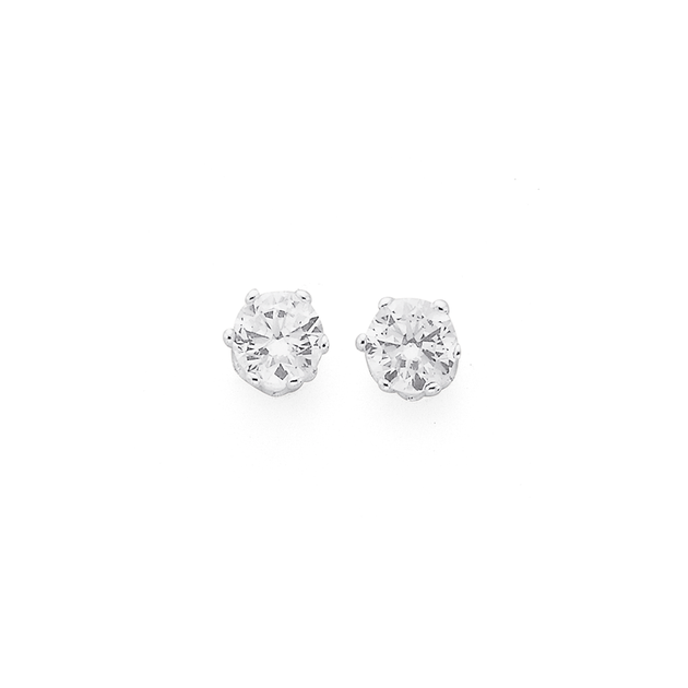 Sterling Silver 4mm Cubic Zirconia Stud Earrings in White | Prouds