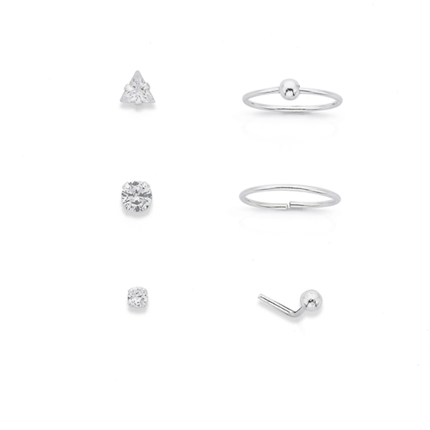 Sterling Silver 6-Pack Variety Nose Stud/Ring Set