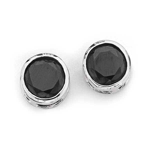 Sterling Silver 8mm Black Cubic Zirconia Studs
