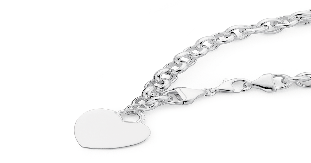 Sterling Silver Belcher Bracelet With Heart Charm Prouds