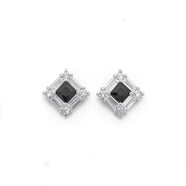 Sterling Silver Black Cubic Zirconia Stud Earrings