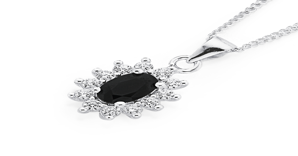 Sterling Silver Black Cz Cluster Pendant in Black Prouds