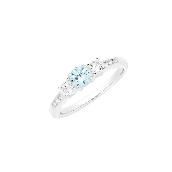 Sterling Silver Blue Cubic Zirconia Dress Ring