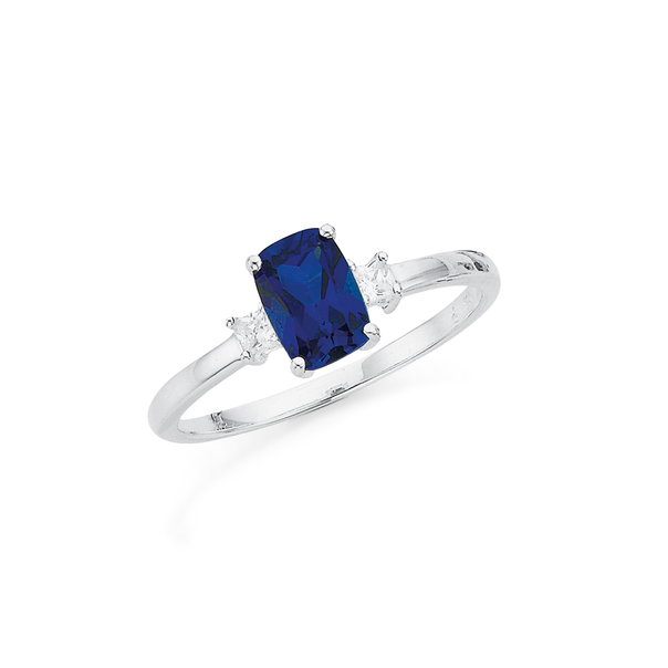 Sterling Silver Blue CZ Emerald-Cut Ring