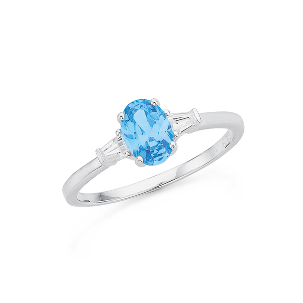 Sterling Silver Blue CZ Oval Ring