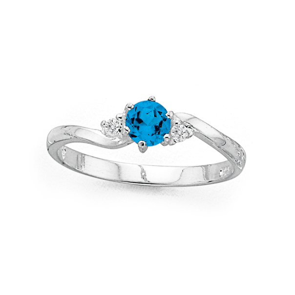 Sterling Silver Blue Topaz & Cubic Zirconia Ring