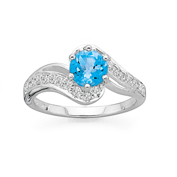 Sterling Silver Blue Topaz Swirl Dress Ring