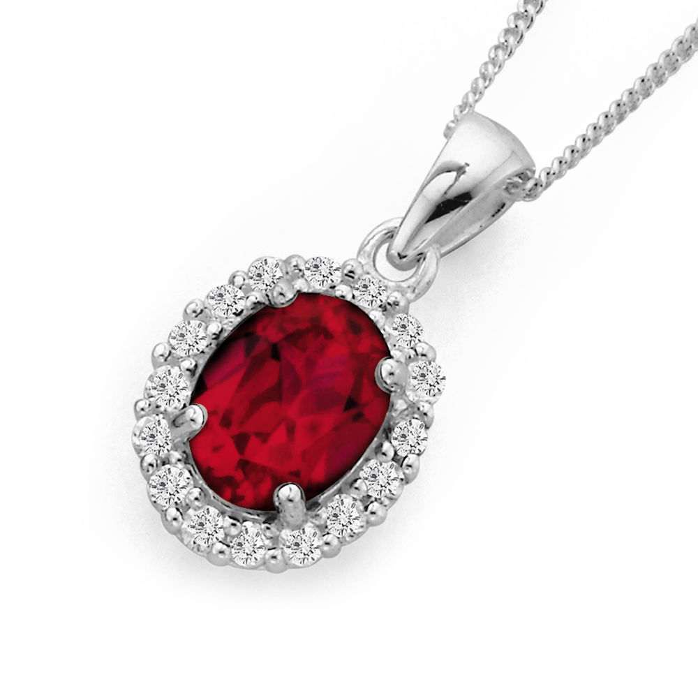 Sterling Silver Created Ruby \u0026 Cubic 