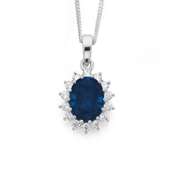 Sterling Silver Created Sapphire Cluster Pendant