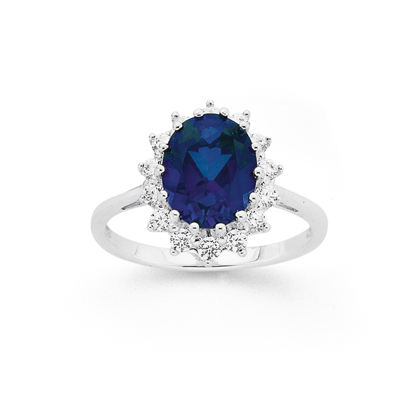 Sterling Silver Created Sapphire Cluster Ring