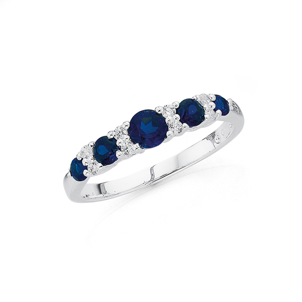 Sterling Silver Created Sapphire & CZ Anniversary Ring