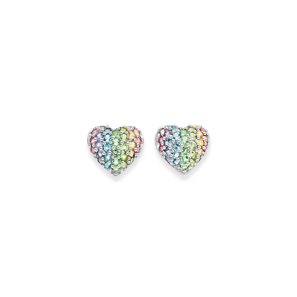 Sterling Silver Crystal Pave Heart Earrings Prouds