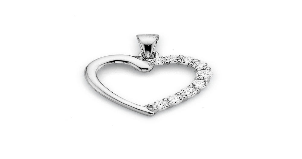 Sterling Silver Cubic Zirconia Heart Pendant in White | Prouds