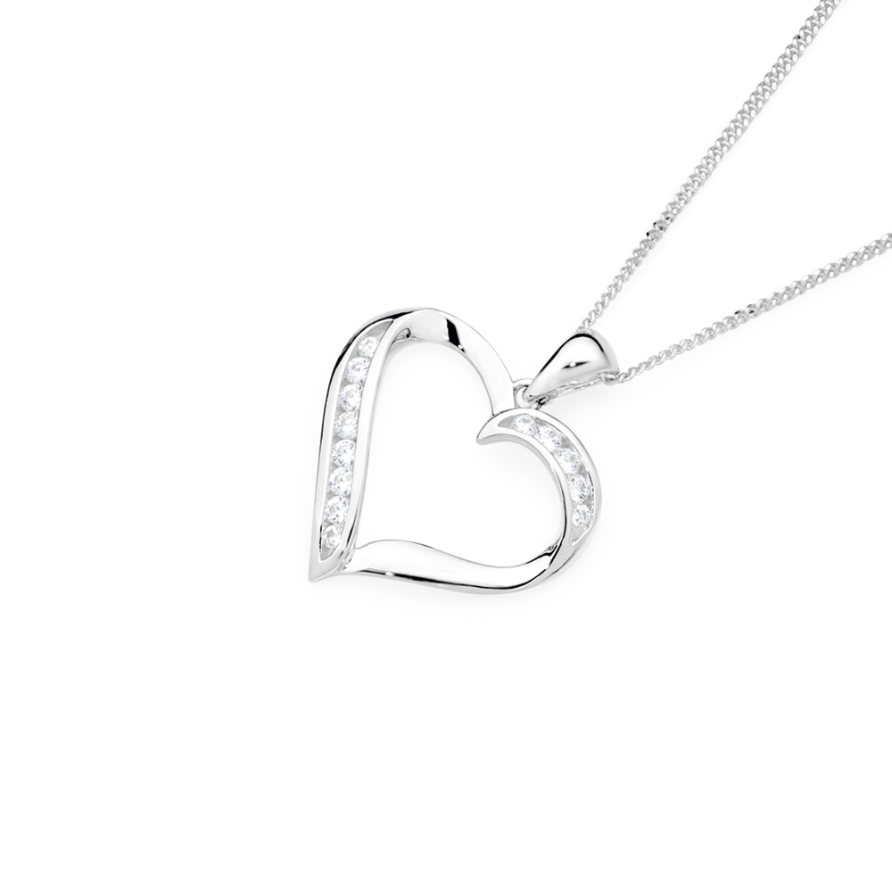 Sterling Silver Cubic Zirconia Heart Pendant in White