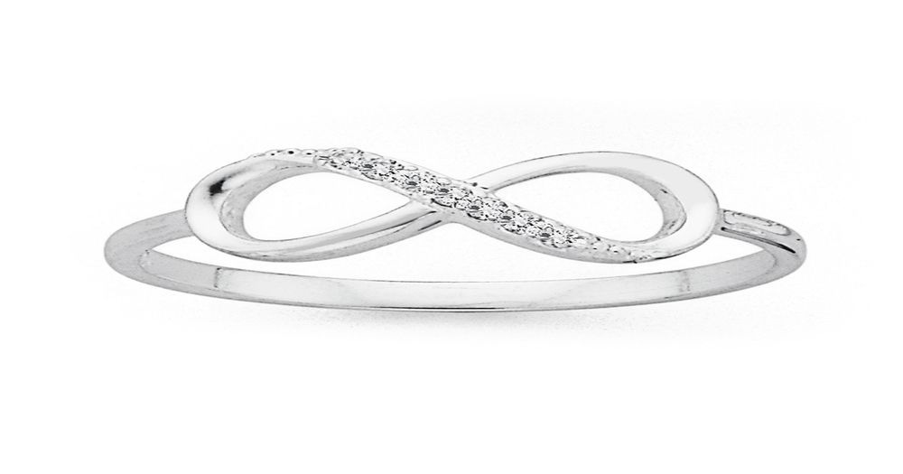 Sterling Silver Cubic Zirconia Infinity Ring in White | Prouds