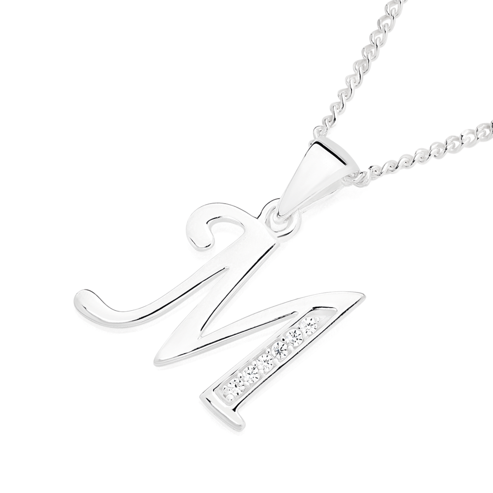 9K White Gold Diamond Initial 'M' Necklace 0.05ct