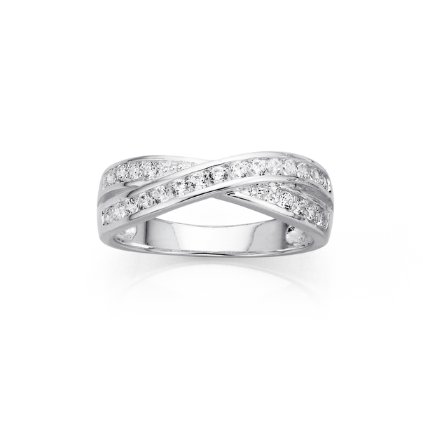 Sterling Silver Cubic Zirconia Kiss Ring