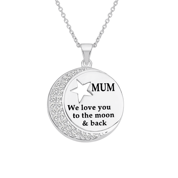 Sterling Silver Cubic Zirconia Moon and Star Mum Pendant