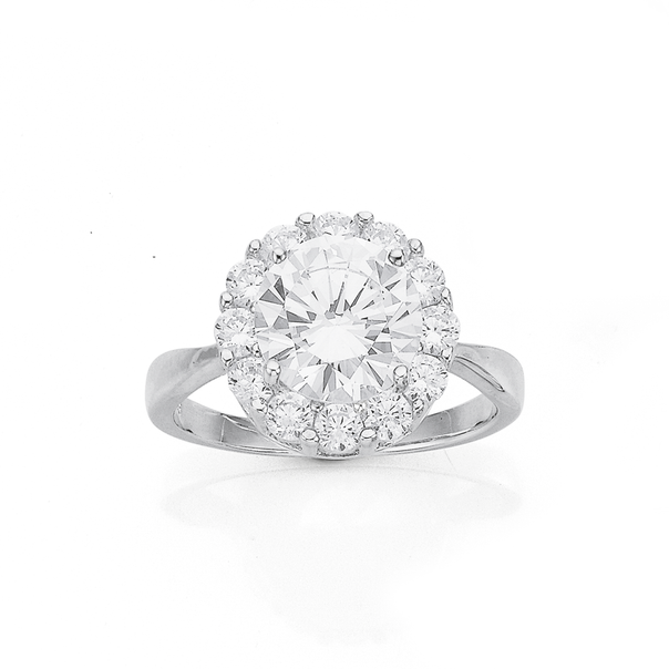 Sterling Silver Cubic Zirconia Round Cluster Ring