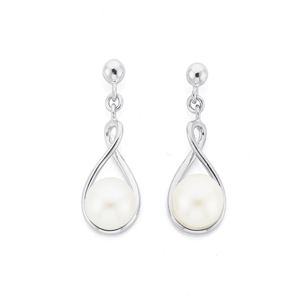 Sterling Silver Culture Freshwater Pearl Pear Loop Earring Drops