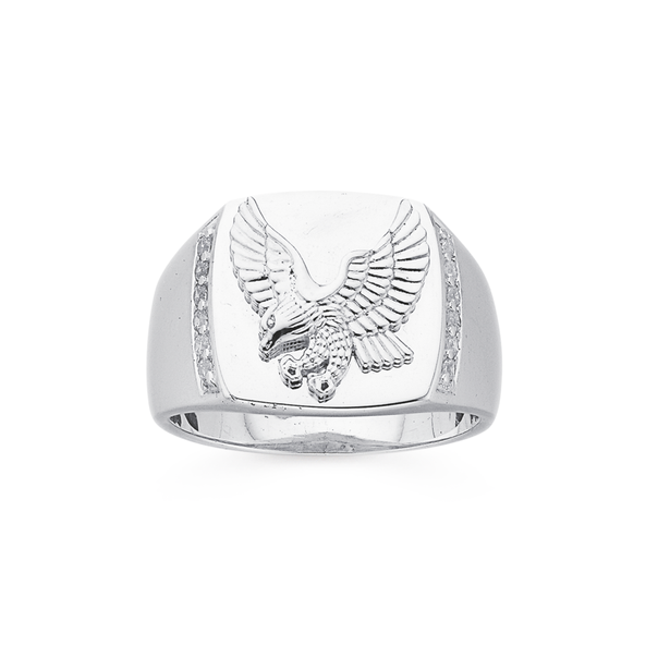 Sterling Silver CZ Eagle Signet Ring