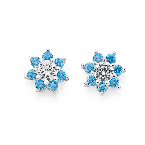 Sterling Silver CZ Flower Earrings