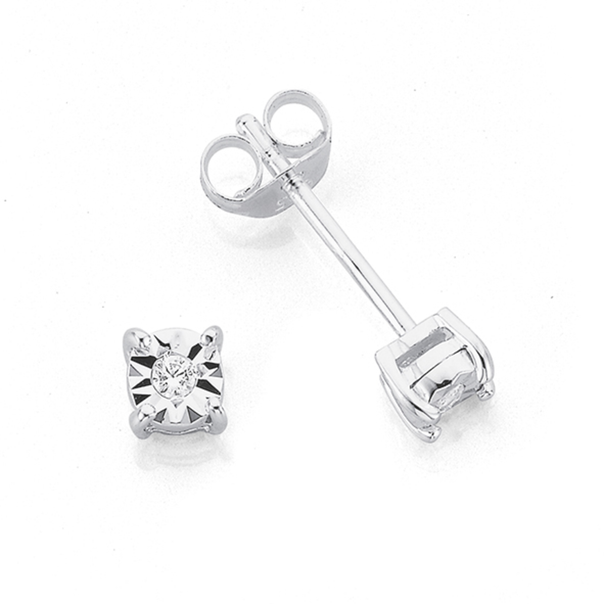 Sterling Silver CZ Illusion Stud Earrings 4mm