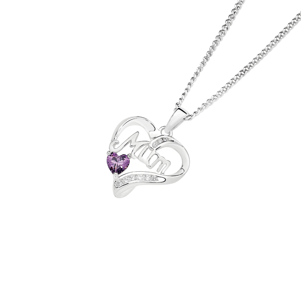 Silver Pink Cz Heart 'best Mum' Heart Pendant in White | Prouds