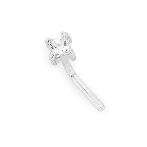 Sterling Silver CZ Square Nose Stud