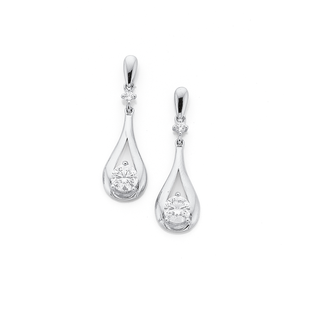Sterling Silver Cz Teardrop Earrings in White Prouds