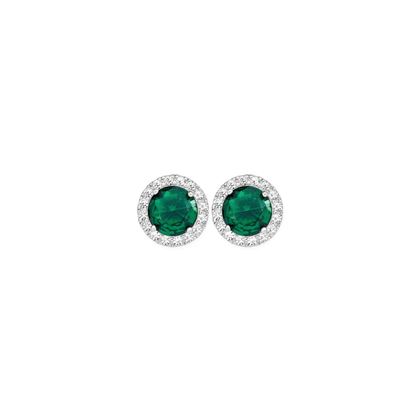 Sterling Silver Dark Green CZ Cluster Earrings