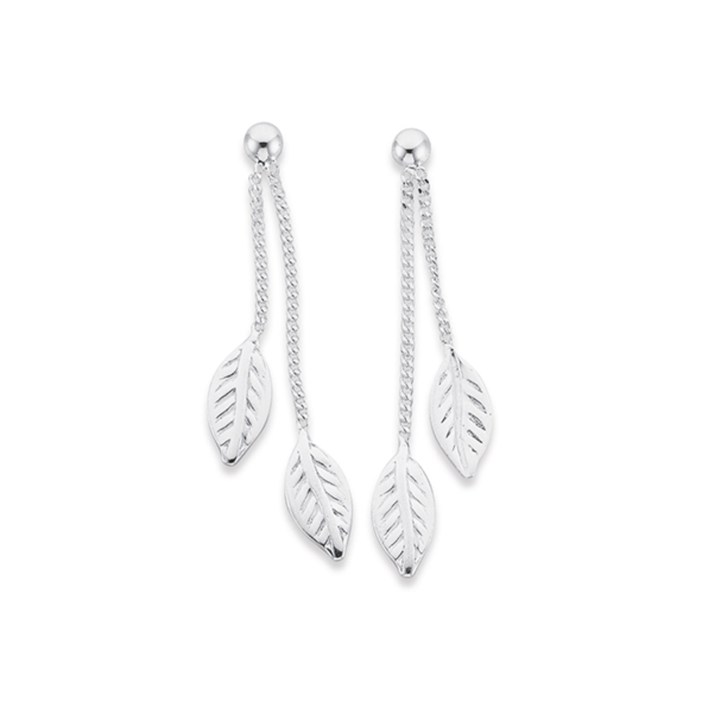 Sterling Silver Double Leaf Drop Earrings Prouds