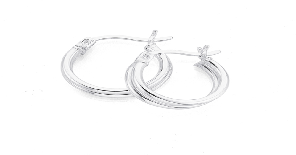 Sterling Silver Fine 15mm Double Hoop Earrings Prouds