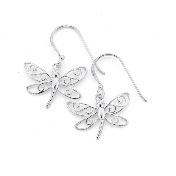 Sterling Silver  Fine Dragonfly Hook Earrings