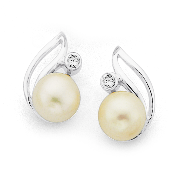 Sterling Silver Freshwater Pearl & Cubic Zirconia Earrings