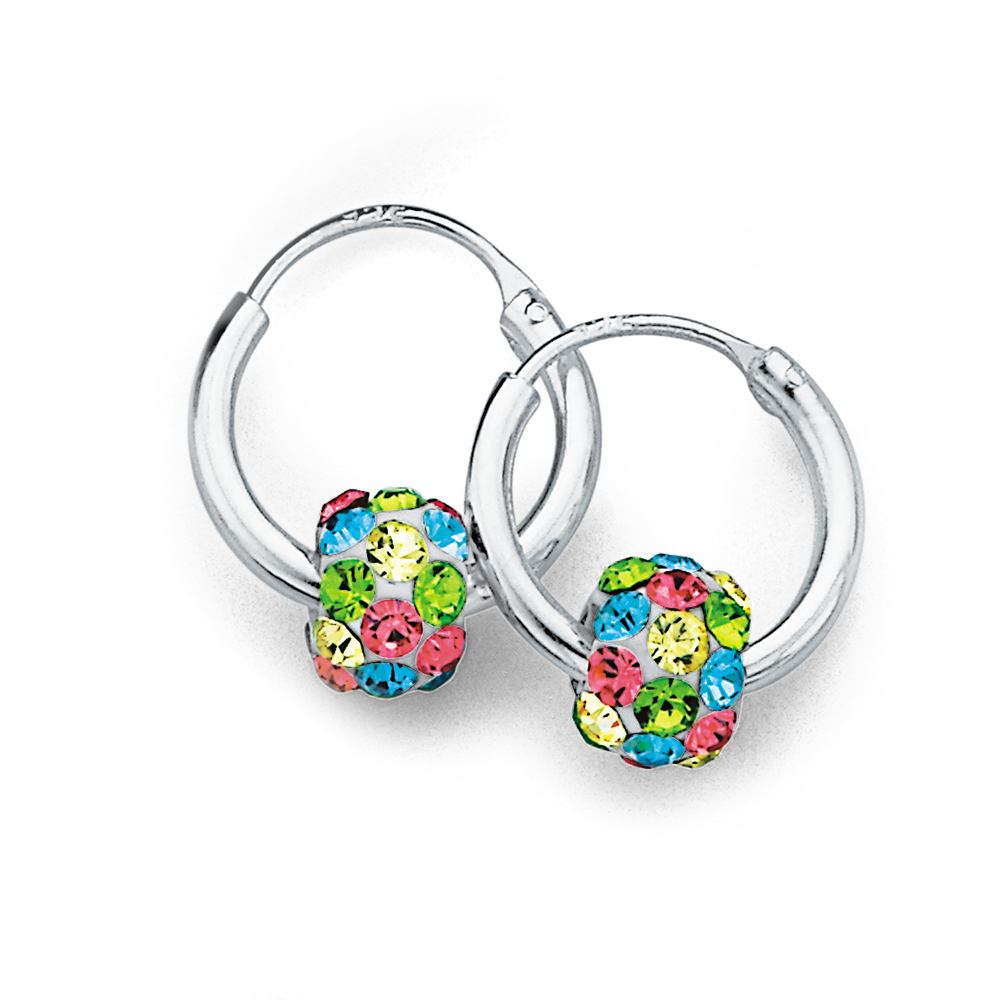 Charming Girl Kids' Sterling Silver Pastel Crystal Fireball Hoop Earrings