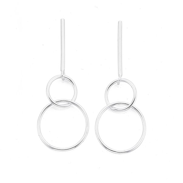 Sterling Silver Interlocking Circles on Bar Drop Earrings
