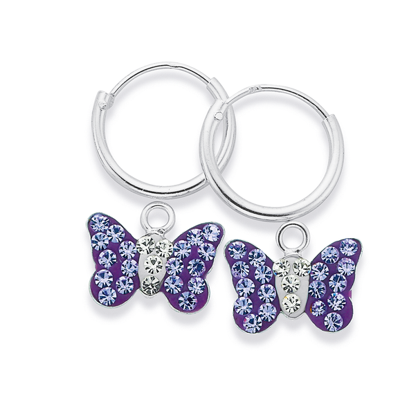 Sterling Silver Lavender Crystal Butterfly Earrings